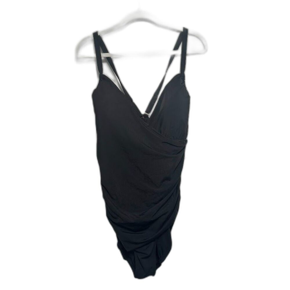 Calia Swimsuit Women's Size 22 Black Tummy Control One Piece Slimming NWT Ruched
